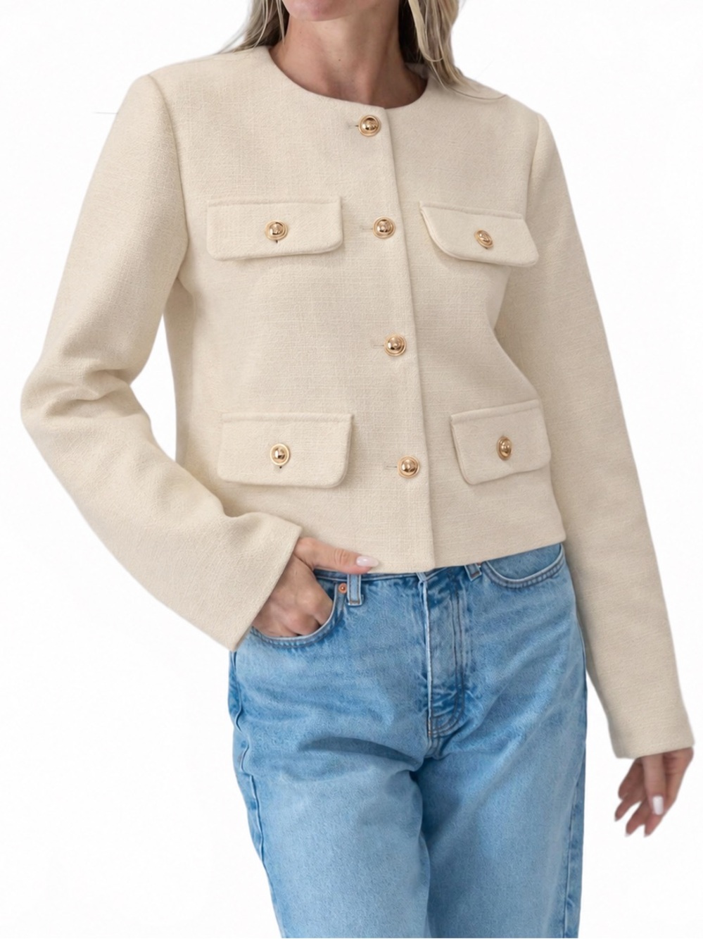 Studio by The Workshop Cropped Gold Button Jacket Medium NWT